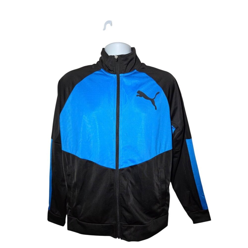 Puma Contrast Jacket Blue Black Color Block Full Zip Mock Neck LS Men's M